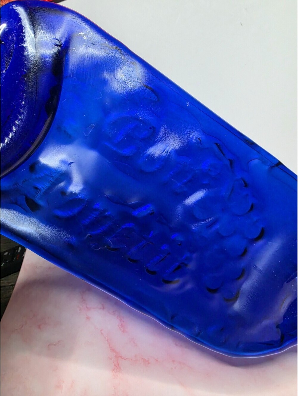 Cobalt Blue Slumpred Glass Wine Bottle Cheese Tray Melted Platter